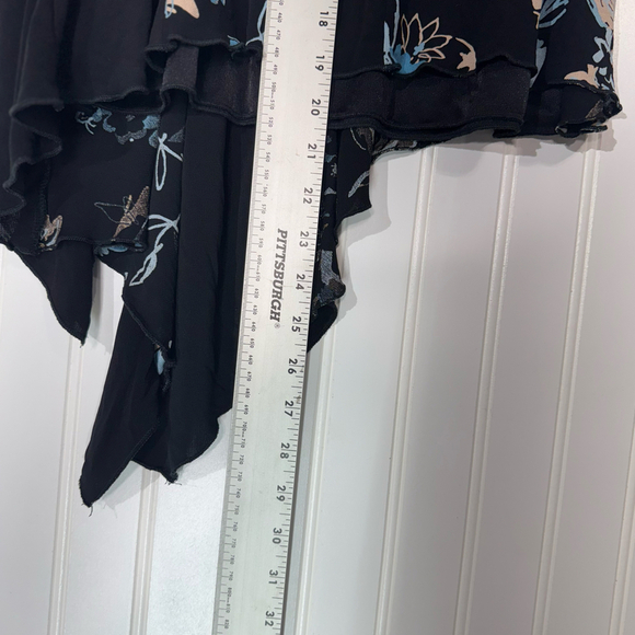 Y2K Bebe Handkerchief Hem Floral Skirt Black Bluebell Rose Print XS - Picture 5 of 8